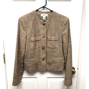 Calvin Klein Blazer Vintage Cropped Silk Tweed, Light Shoulder Pads, Size 14